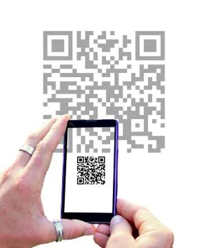 Scanning QR code with mobile phone. 스톡 사진