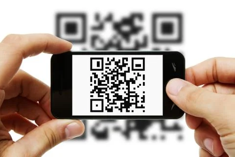 Scanning QR code with mobile phone Stock Photos