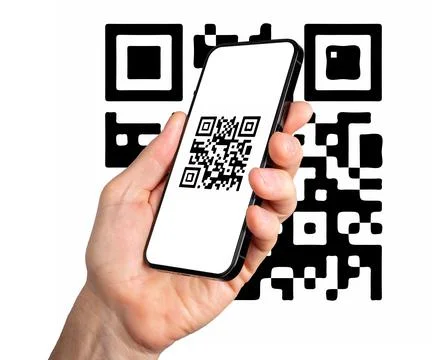 Scanning QR code with mobile phone application. QRcode scanner app on screen  Foto stock