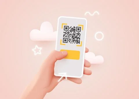 Scanning QR code with mobile smart phone. Qr code payment, E wallet , cashless Ilustración de archivo