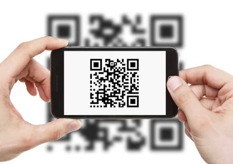 Scanning QR code with mobile smart phone 스톡 사진