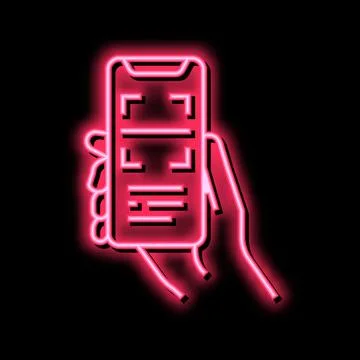 Scanning qr code phone app neon glow icon illustration Stock Illustration
