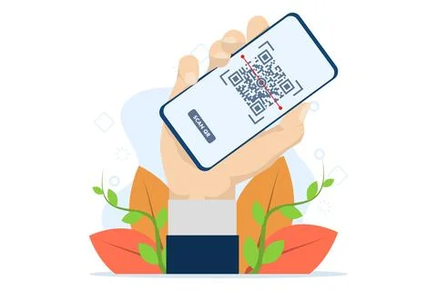 Scanning QR-code with phone for payment, Set of QR code, mobile scanner. 스톡 일러스트