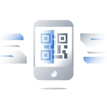 Scanning QR code, recognition concept, mobile phone screen, vector flat icon Stock Illustration