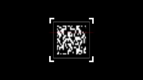 Scanning QR code with red laser line on black background. QR code red line... Vídeo Stock 337131025