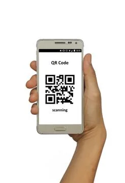 Scanning QR code with smart phone concept Stock Photos