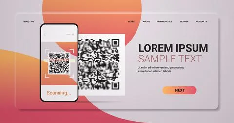 Scanning QR code on smartphone screen electronic digital technology machine Illustrazione stock