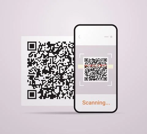Scanning QR code on smartphone screen electronic digital technology machine Illustrazione stock