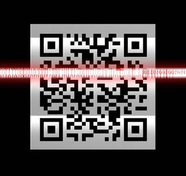 Scanning QR code with visible pixels , qrcode scan on mobile phone with red h Stock-Illustration