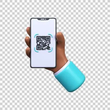 Scanning a QR code on your phone. 3d Phone in hand scans qr code. Stock Illustration