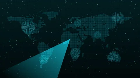 Scanning radar screen on world map find out different information HUD Stock Footage 347861445