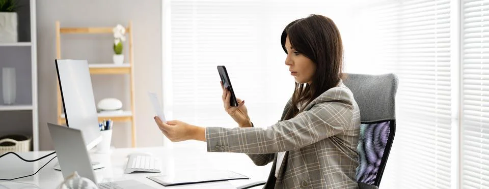 Scanning Remote Deposit Check Document Using Phone Stock Photos