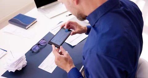 Scanning Remote Deposit Check Document Using Phone Stock Photos