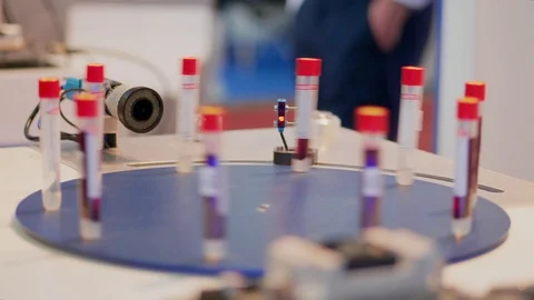 Scanning sensor unit on automatic test set with test tubes Stock Footage 108391608