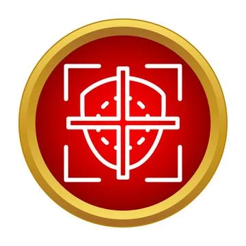 Scanning shield protecting target in red button icon Stock Illustration