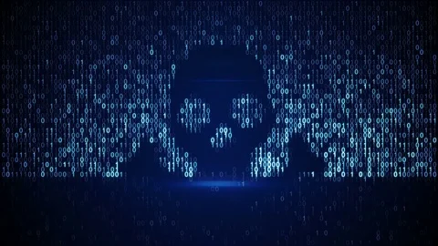 Scanning skull shape of binary code on screen loop animation 4k UHD (3840x2160) Stock Footage 74955043