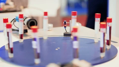 Scanning test tubes automatic test set with laser scanner Video stock 108389034
