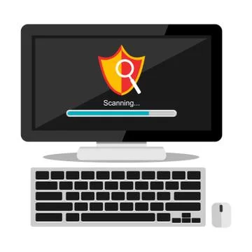 Scanning virus on computer concept illustration. Antivirus symbol. Stock Illustration