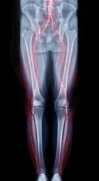 Scanogram of lower extremity with Fusion CTA Femoral run off showing bone a.. 스톡 일러스트