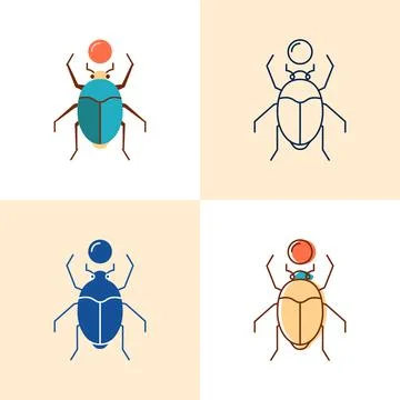 Scarab beetle icon set in flat and line style Stock Illustration