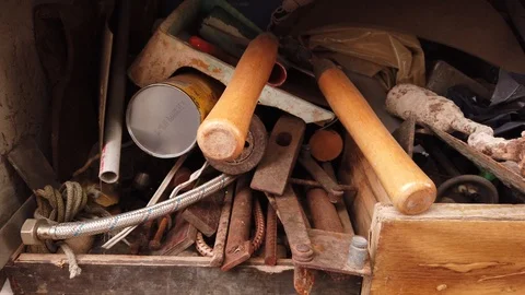 Scarb. Old things. Gardening scissors. Household garbage. Trash. 動画素材 116565307
