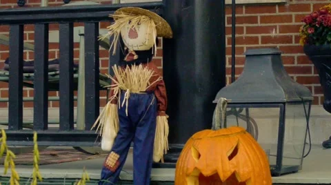 Scare crow and pumpkin Stock Footage 48332278