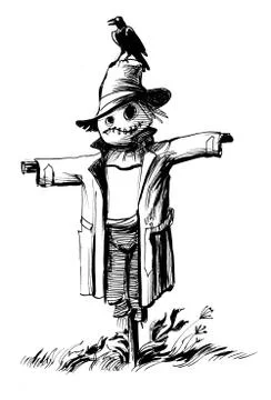 Scarecrow and crow Stock Illustration
