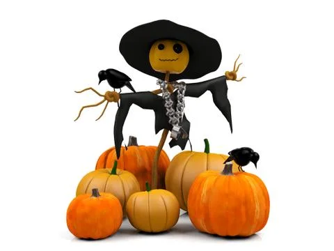Scarecrow and pumpkins Stock Illustration