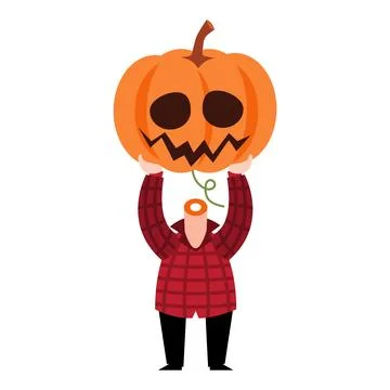 Scarecrow ghost with pumpkin head . Cute halloween cartoon characters . Vec.. Stock Illustration