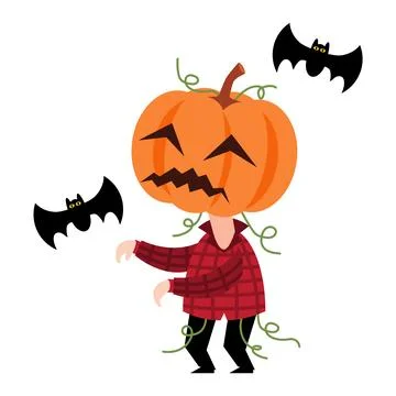 Scarecrow ghost with pumpkin head . Cute halloween cartoon characters . Vec.. Stock Illustration
