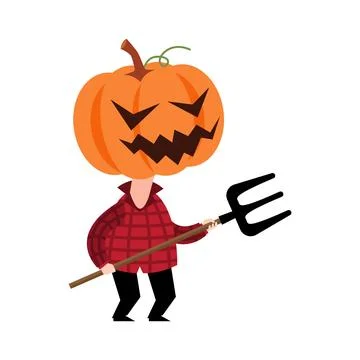 Scarecrow ghost with pumpkin head . Cute halloween cartoon characters . Vec.. Stock Illustration