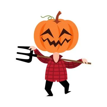 Scarecrow ghost with pumpkin head . Cute halloween cartoon characters . Vec.. Stock Illustration