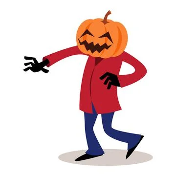 Scarecrow ghost with pumpkin head . Halloween cartoon characters . Vector . Stock Illustration