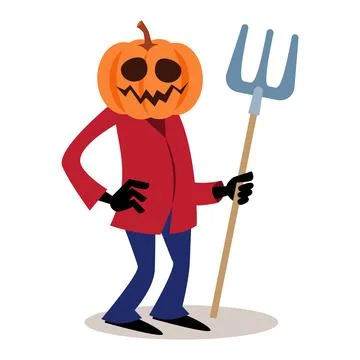 Scarecrow ghost with pumpkin head . Halloween cartoon characters . Vector . 库存插图