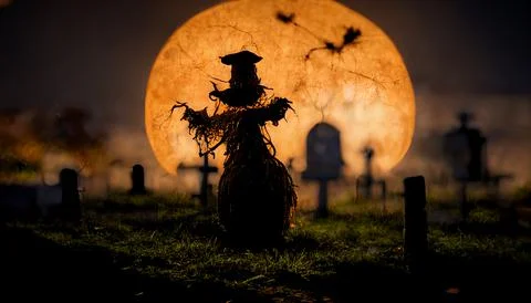 Scarecrow on graveyard illustration Stock Illustration