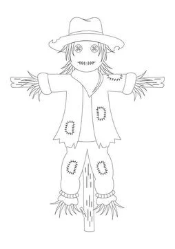 Scarecrow with a hat and straw clothes in a field Stock Illustration