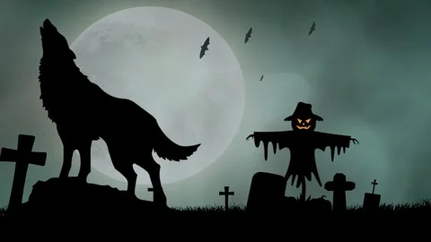 The Scarecrow That Howled With the Wolves Beneath the Graveyard Moon Stock Footage 316994318