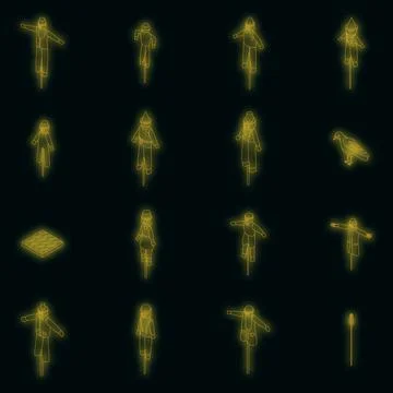 Scarecrow icons set vector neon Stock Illustration