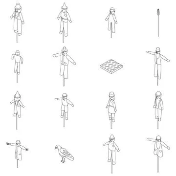 Scarecrow icons set vector outline Stock Illustration