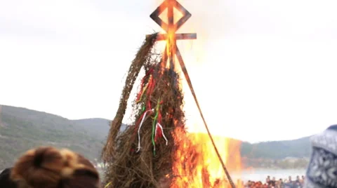 Scarecrow Maslenitsa burns Stock Footage 67615680