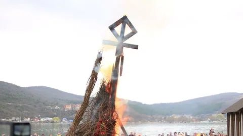 Scarecrow Maslenitsa burns Stock Footage 67615691
