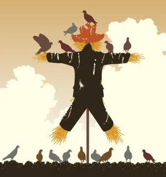 Scarecrow pigeons Stock Illustration