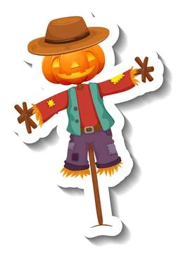 Scarecrow with pumpkin head on white background Stock Illustration