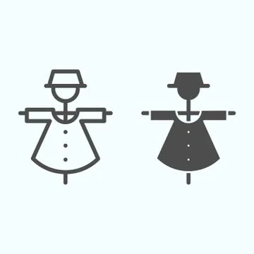 Scarecrow puppet line and solid icon. Farmer helper in garden for scaring away Stock Illustration