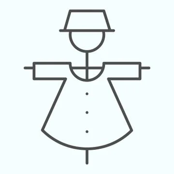 Scarecrow puppet thin line icon. Farmer helper in garden for scaring away birds Stock Illustration