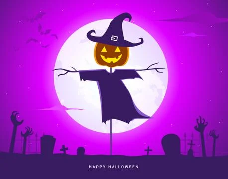 Scarecrow in purple moonlight. Isolated Vector Illustration Stock Illustration