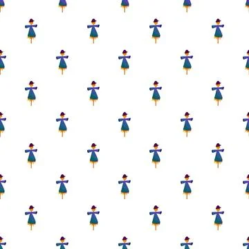 Scarecrow seamless pattern protecting autumn harvest crops Stock Illustration