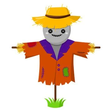 Scarecrow. Vector. Halloween cute character. Illustration. Cartoon style. Stock Illustration