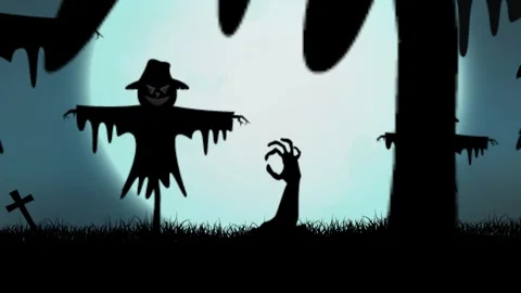The Scarecrow’s Curse Between Life and the Dead Beneath the Full Moon Stock Footage 316268422
