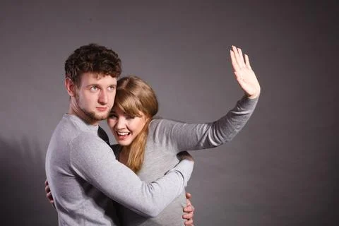Scared afraid young couple. Stock Photos